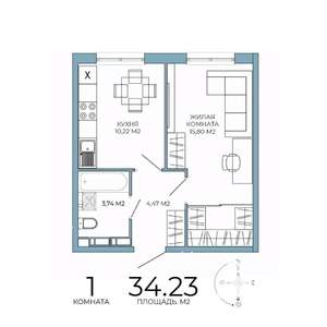 1-к квартира, строящийся дом, 34м2, 9/18 этаж