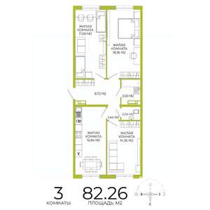 3-к квартира, строящийся дом, 82м2, 4/18 этаж