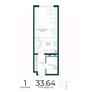 1-к квартира, вторичка, 34м2, 15/17 этаж