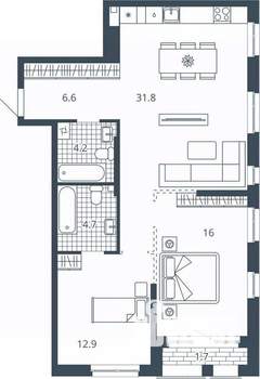 2-к квартира, вторичка, 77м2, 12/24 этаж