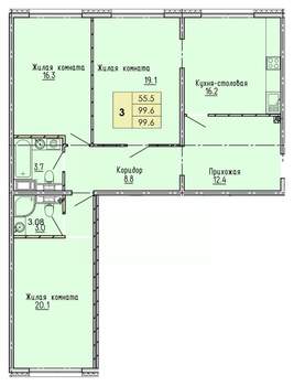 3-к квартира, строящийся дом, 100м2, 8/18 этаж