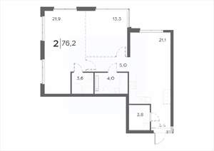 2-к квартира, вторичка, 76м2, 9/21 этаж