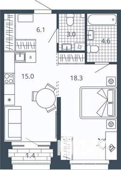 1-к квартира, вторичка, 47м2, 7/23 этаж