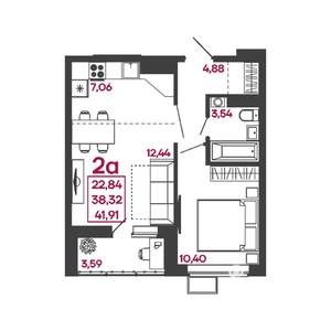 2-к квартира, вторичка, 42м2, 8/17 этаж