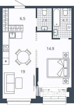 1-к квартира, вторичка, 49м2, 7/24 этаж
