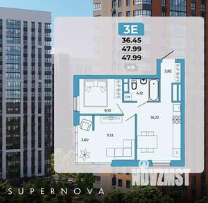 3-к квартира, вторичка, 48м2, 1/20 этаж