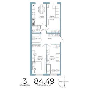 3-к квартира, строящийся дом, 84м2, 4/18 этаж