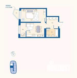 1-к квартира, вторичка, 42м2, 15/16 этаж