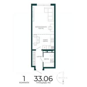 1-к квартира, строящийся дом, 33м2, 10/17 этаж