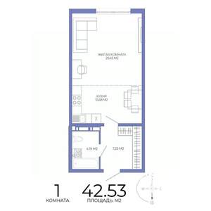 1-к квартира, строящийся дом, 43м2, 8/17 этаж