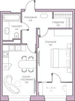 1-к квартира, вторичка, 48м2, 14/16 этаж