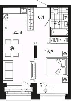 1-к квартира, вторичка, 50м2, 4/24 этаж