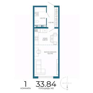 1-к квартира, строящийся дом, 34м2, 17/17 этаж