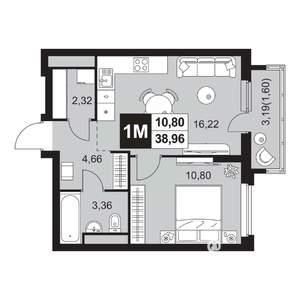 2-к квартира, вторичка, 39м2, 7/20 этаж