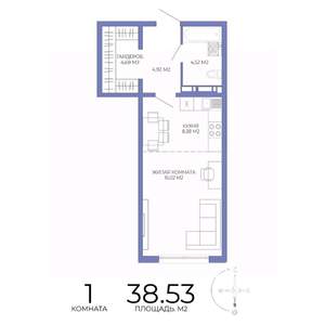 1-к квартира, строящийся дом, 39м2, 13/17 этаж