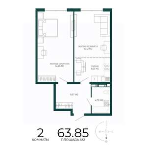 2-к квартира, строящийся дом, 64м2, 11/17 этаж
