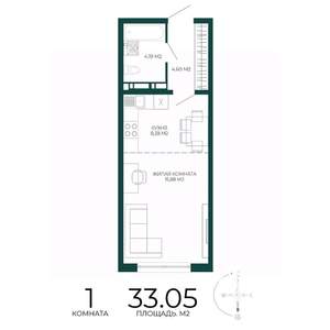 1-к квартира, строящийся дом, 33м2, 3/17 этаж