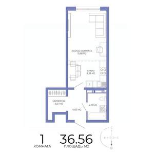 1-к квартира, строящийся дом, 37м2, 5/17 этаж