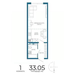 1-к квартира, строящийся дом, 33м2, 3/17 этаж