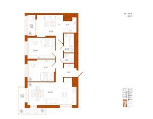 3-к квартира, вторичка, 83м2, 13/18 этаж