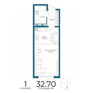 1-к квартира, строящийся дом, 33м2, 15/17 этаж