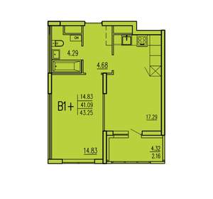 1-к квартира, вторичка, 43м2, 11/17 этаж