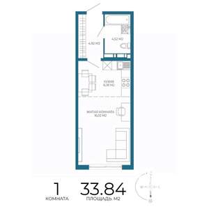 1-к квартира, вторичка, 34м2, 8/17 этаж