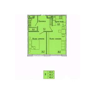 2-к квартира, строящийся дом, 48м2, 6/18 этаж
