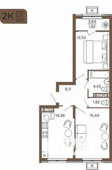 2-к квартира, вторичка, 57м2, 12/17 этаж