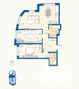 2-к квартира, вторичка, 76м2, 1/16 этаж