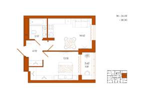 1-к квартира, вторичка, 38м2, 9/18 этаж