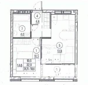 1-к квартира, вторичка, 37м2, 10/16 этаж