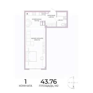 1-к квартира, строящийся дом, 44м2, 5/17 этаж