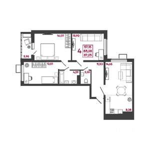 4-к квартира, вторичка, 87м2, 2/17 этаж