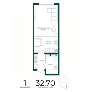 1-к квартира, строящийся дом, 33м2, 14/17 этаж