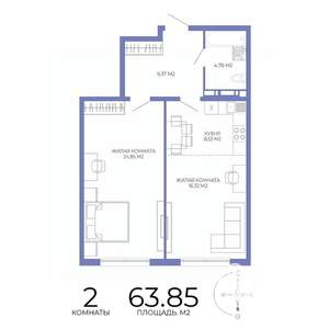 2-к квартира, строящийся дом, 64м2, 17/17 этаж