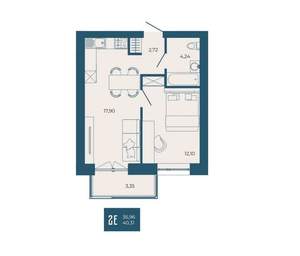 2-к квартира, вторичка, 40м2, 4/17 этаж