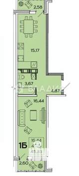 2-к квартира, сданный дом, 45м2, 16/17 этаж