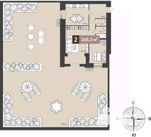 2-к квартира, сданный дом, 345м2, 2/17 этаж