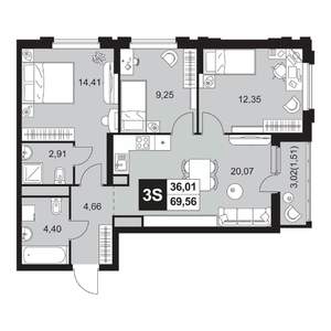 4-к квартира, вторичка, 70м2, 8/20 этаж