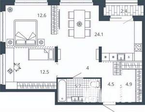 2-к квартира, вторичка, 71м2, 6/24 этаж