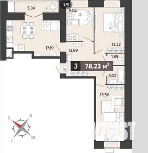 3-к квартира, вторичка, 78м2, 2/16 этаж