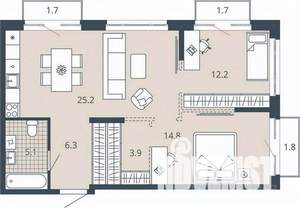 2-к квартира, вторичка, 73м2, 4/23 этаж