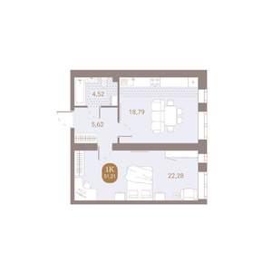 1-к квартира, вторичка, 51м2, 3/4 этаж
