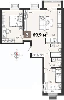 3-к квартира, вторичка, 70м2, 6/14 этаж