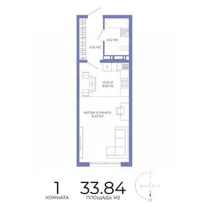 1-к квартира, строящийся дом, 34м2, 15/17 этаж