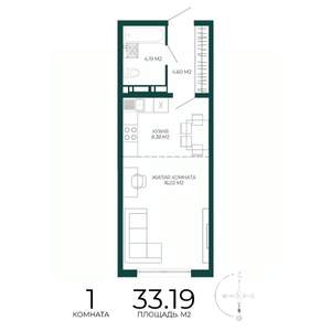 1-к квартира, строящийся дом, 33м2, 13/17 этаж