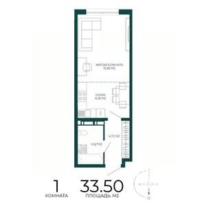 1-к квартира, строящийся дом, 34м2, 5/17 этаж