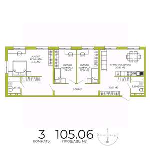 3-к квартира, строящийся дом, 105м2, 13/18 этаж