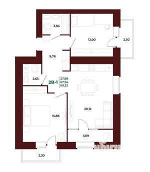 2-к квартира, вторичка, 70м2, 9/17 этаж